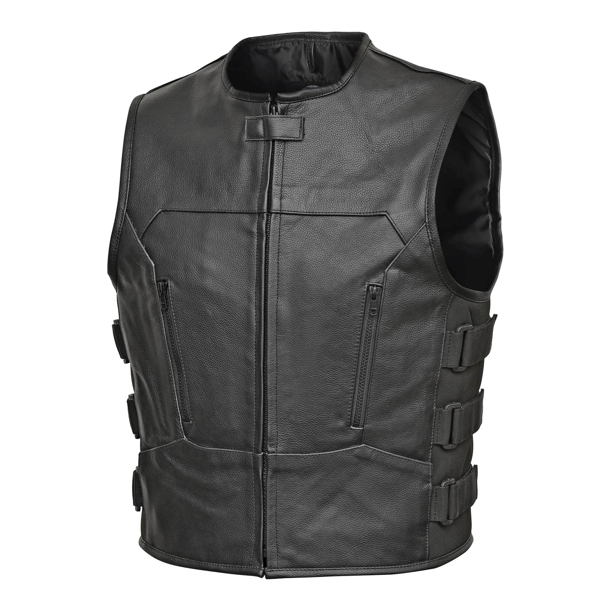 Men's Full Grain Leather Motorcycle Bulletproof Style Vest