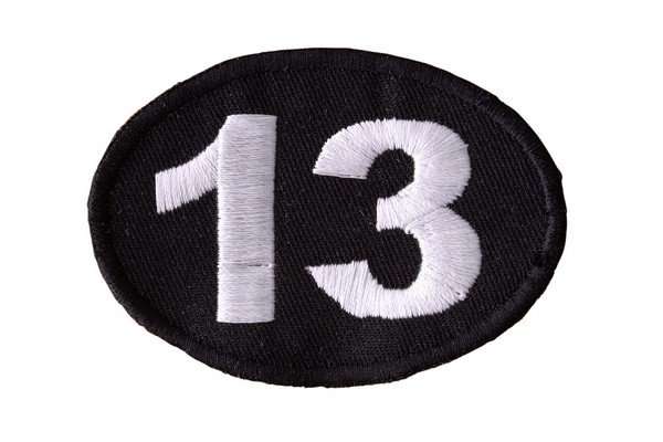Close-up of the black and white embroidered biker patch