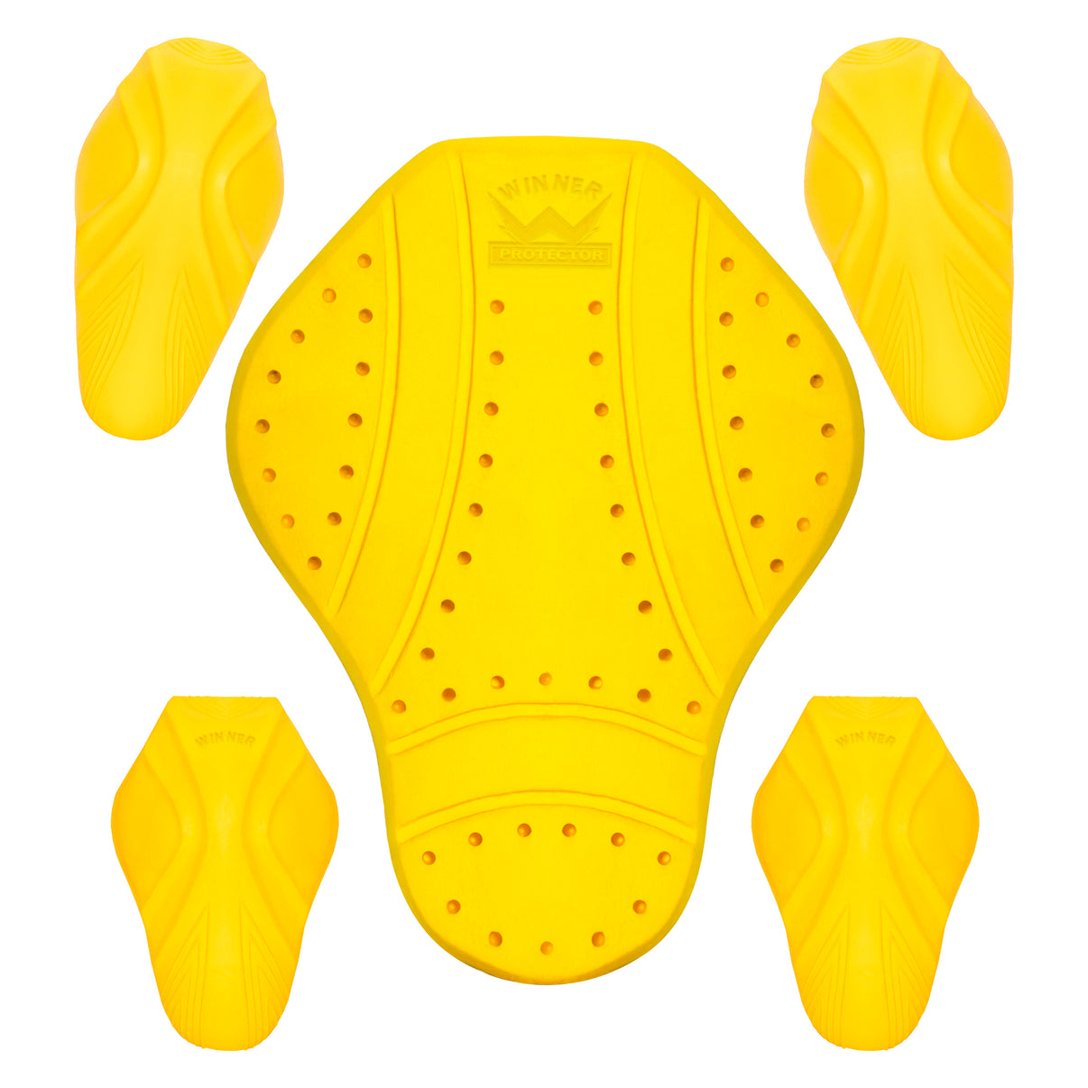 CE Level 2 armor pieces for a motorcycle jacket are shown in yellow