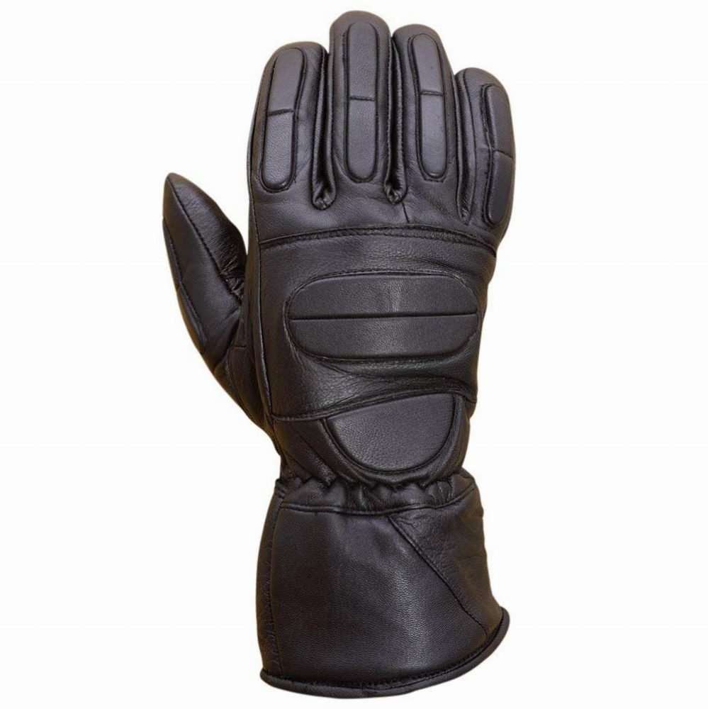Front view of black sheep leather motorcycle gloves with double stitching and thermal lining