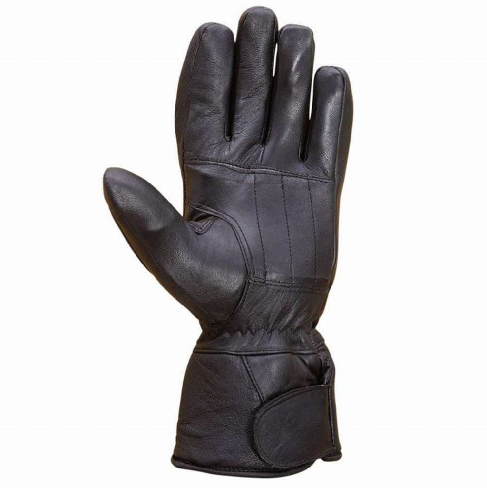 Black sheep leather motorcycle gloves feature double stitching and a strap