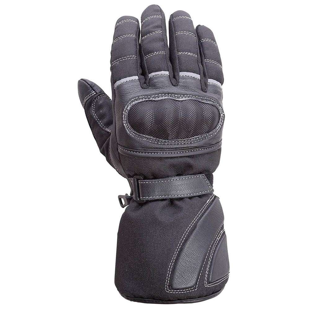 Back view of black leather motorcycle gloves featuring carbon/titanium knuckle protection
