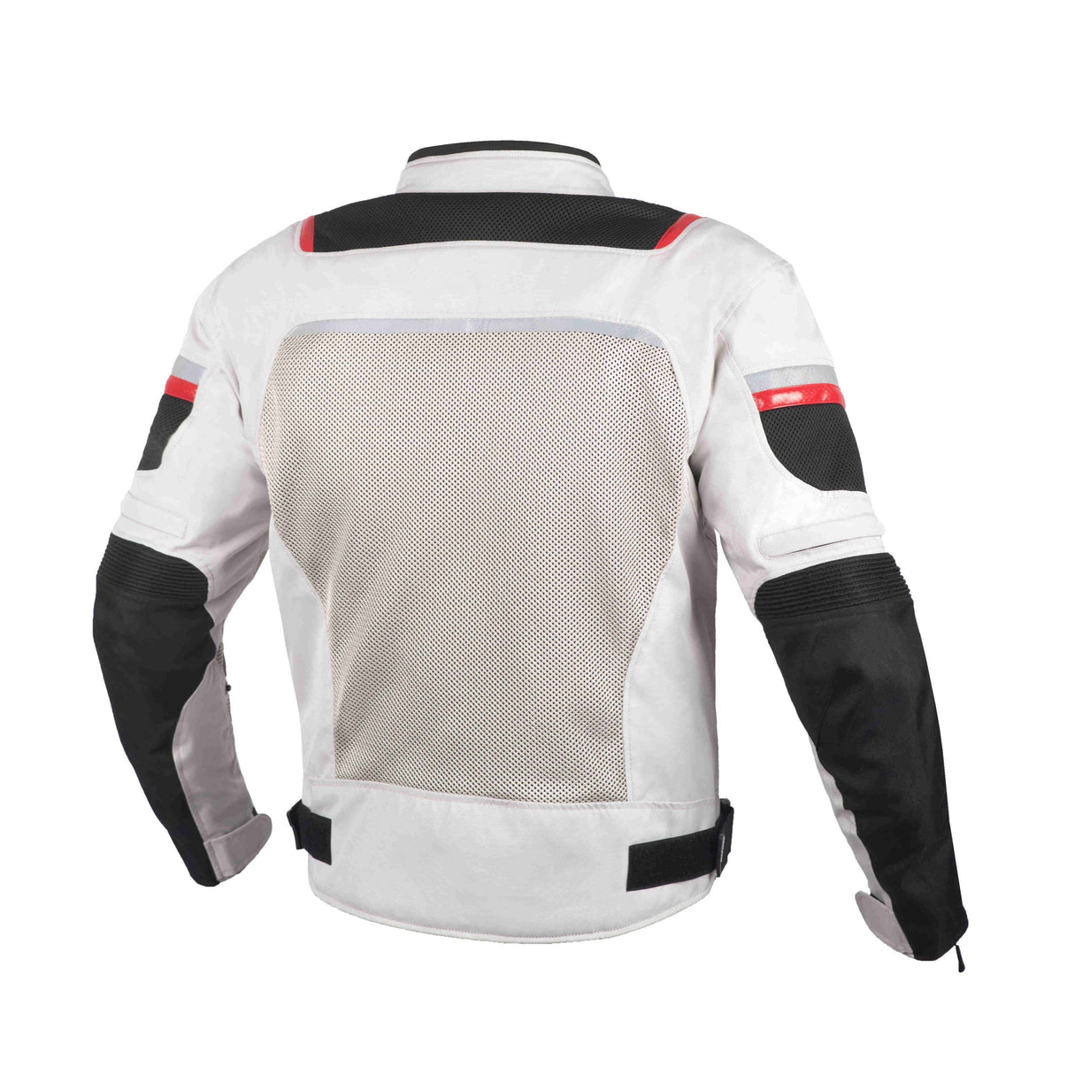 Back view of the Sahara sand mesh motorcycle jacket with mesh panels and reflective striping