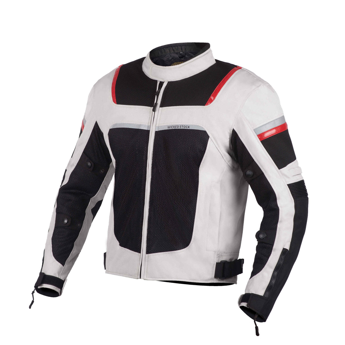 Front view of a Sahara sand mesh motorcycle jacket featuring CE Level 2 armor, mesh panels, and YKK zippers