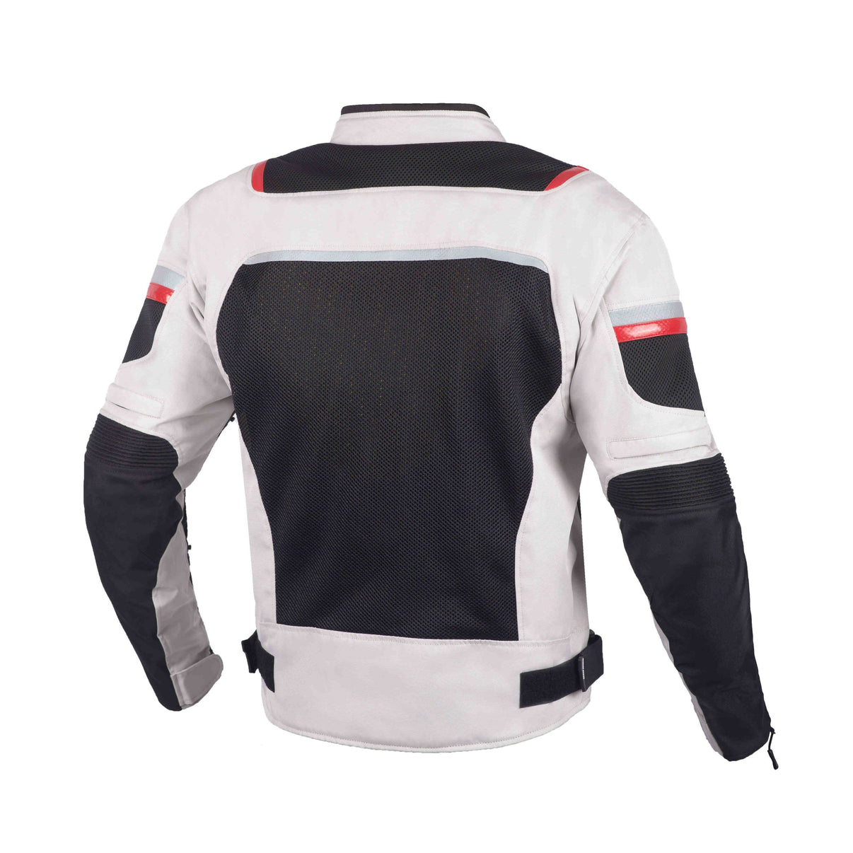 Back view of the Sahara sand mesh motorcycle jacket with mesh panels and reflective striping