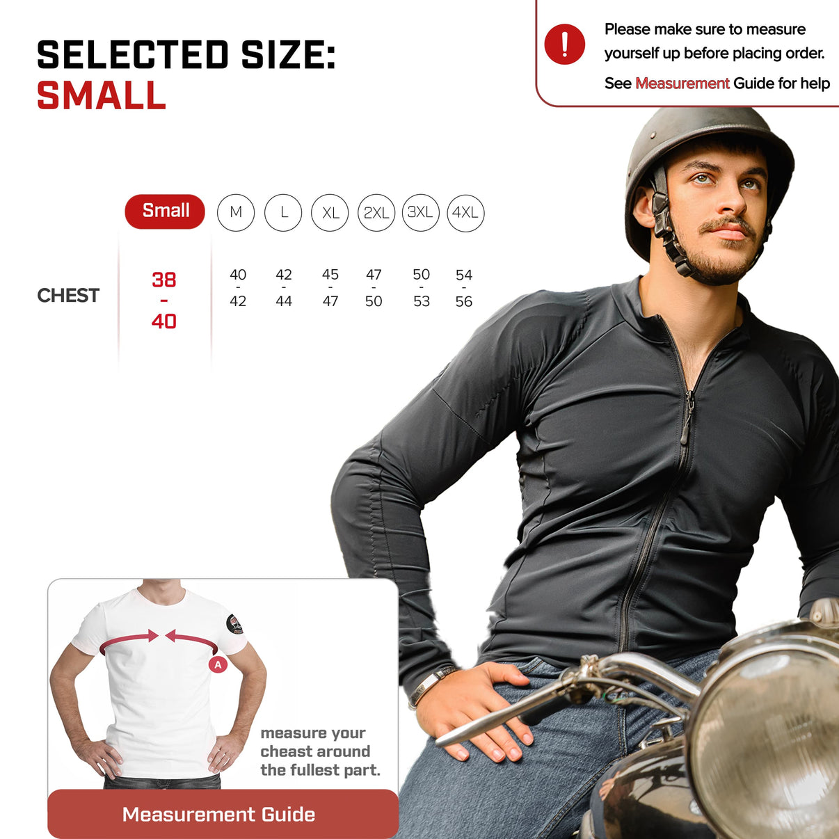 A model wears a black CE armor motorcycle riding shirt featuring a front zip and panels