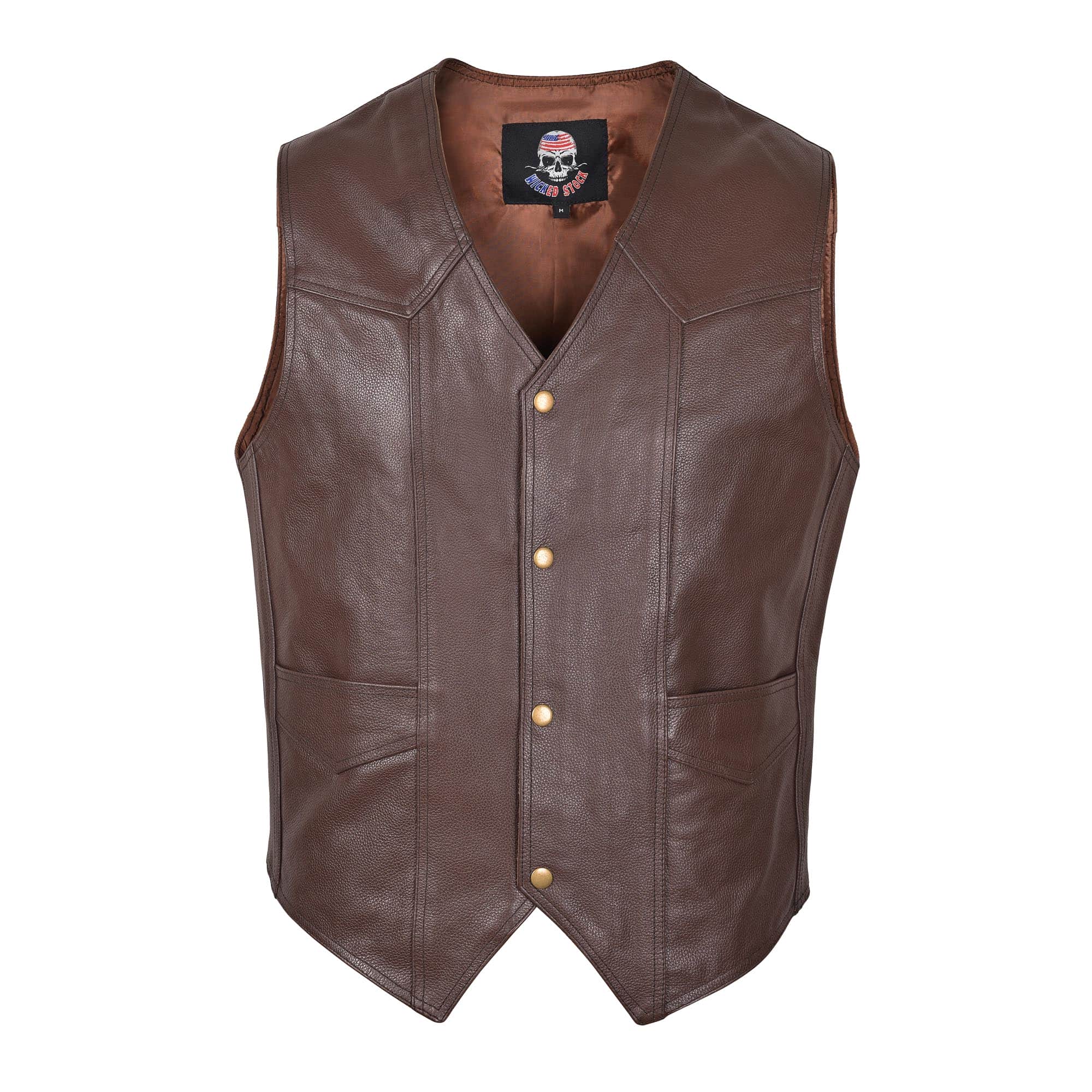 Men’s Motorcycle Brown Full Grain Leather Vest Classic Western Style