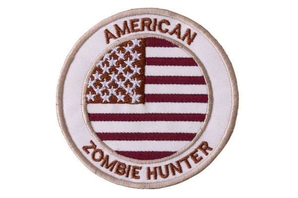Close-up of a round embroidered biker patch with stitched borders