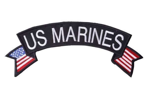 Close-up of a black embroidered biker patch with white text and stitched borders