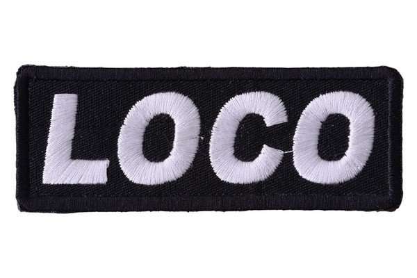 A close-up of a black embroidered biker patch featuring white stitching