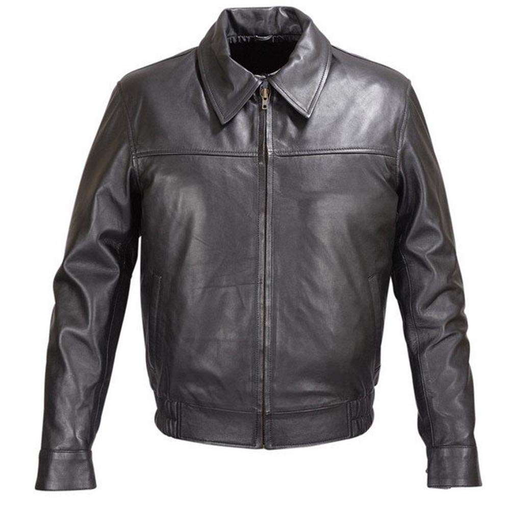 MEN'S BLACK LAMBSKIN LEATHER BOMBER CLASSIC FIT JACKET