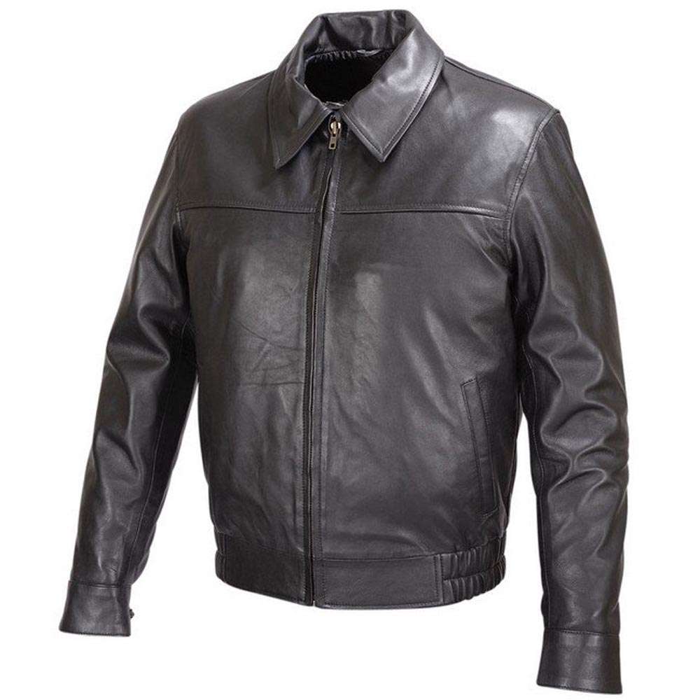 MEN'S BLACK LAMBSKIN LEATHER BOMBER CLASSIC FIT JACKET