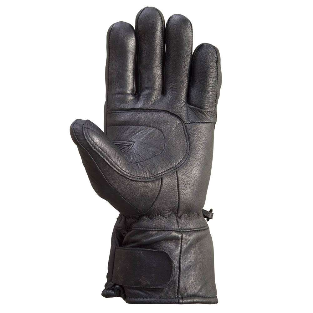 Front view of black sheep leather motorcycle gloves featuring stretch panels and a thermal lining