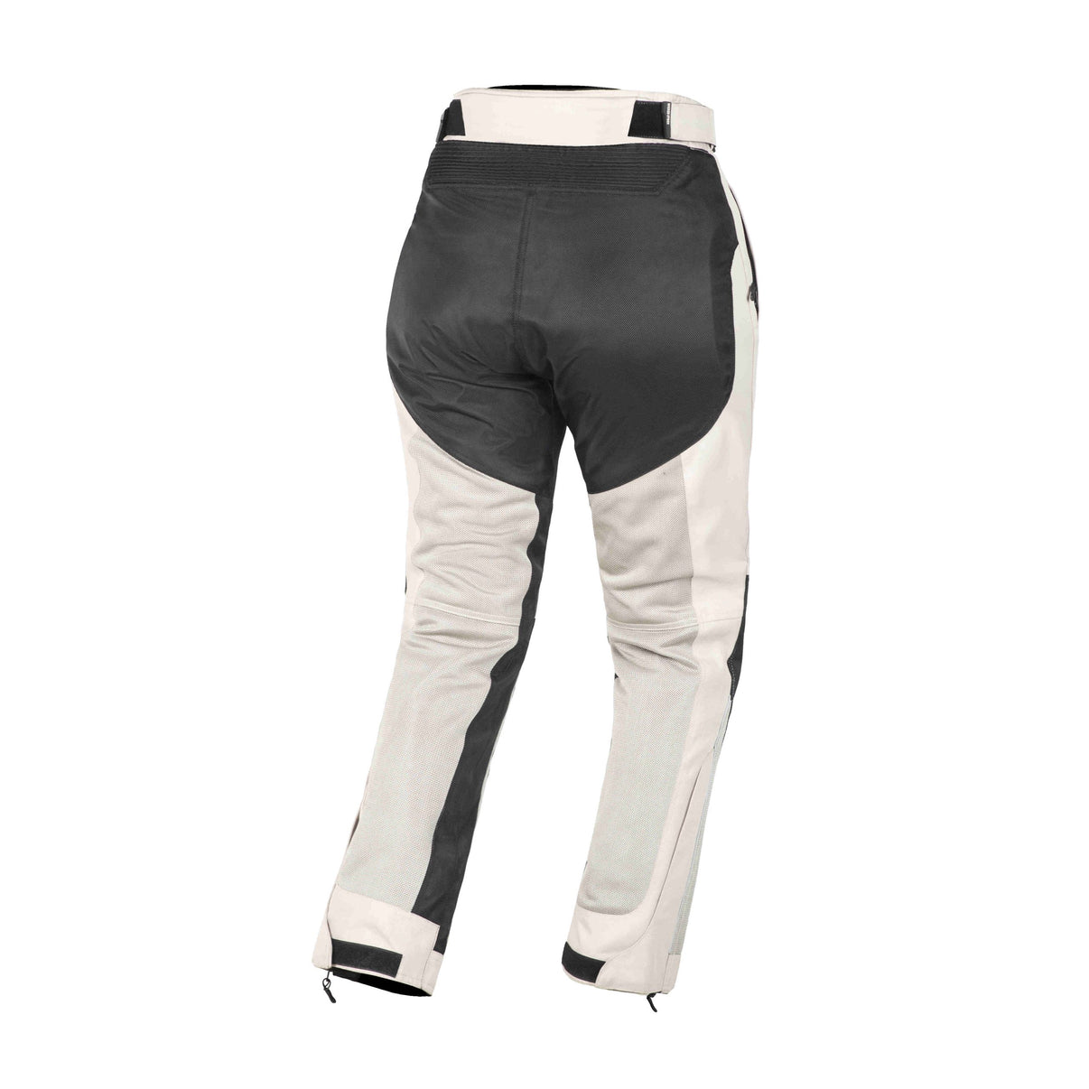 Rear view of grey and black mesh motorcycle riding pants featuring stretch panels and CE Level 1 armor